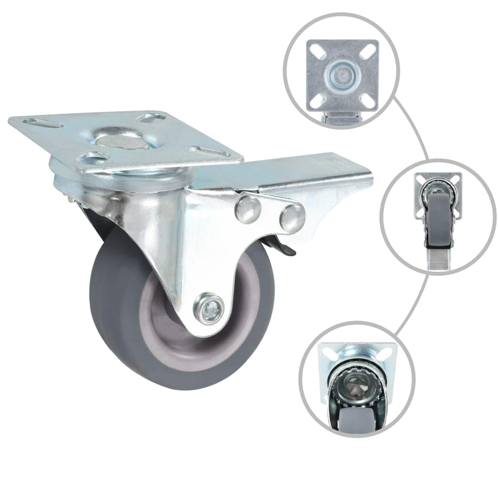 16 Stk. Lenkrollen 50 mm mit Bremse, TPR Rollen Schwerlastrollen bis 35 kg, 8 Lenkrollen und 8 mit Bremsen, Zinkbeschichteter Eisenrahmen, Leise und Bodenfreundlich