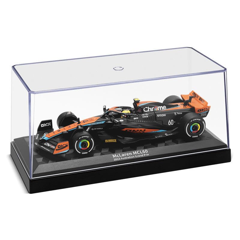 Image of Mc Laren F1 Team MCL60 Diecast Model Car, 1:43 Scale, #4 Lando Norris, 2023 Australian Grand Prix, with Display Case