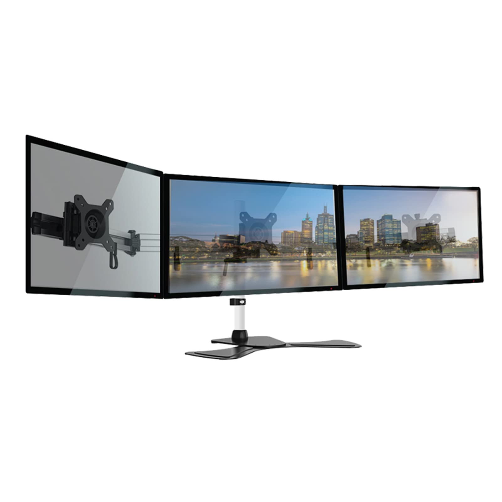 asdchZen Triple Monitor Stand,Heavy Duty Fully Adjustable Stand For 3 Screens Up To 27 Inches,Height Adjustable Free-Standing Monitor Desk Mount