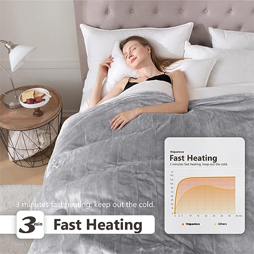 Image of Wapaneus Heated Blanket Electric Blanket 62 inch x 84 inch Twin Size with 10 Heating Levels and 12 Hours time Settings, Flannel Fast-Heating Electric Blanket, ETL Listed, Machine Washable,Light Grey
