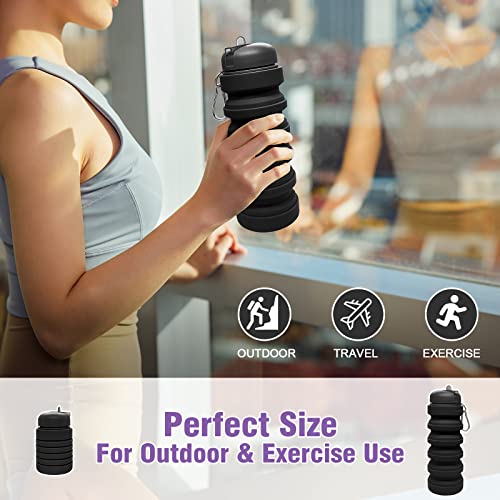 Luuttle 20Oz Black Collapsible Silicone Water Bottle - Reuseable Water Bottles For Sports Gym Travel Essentials Camping Hiking Lightweight #TOP3
