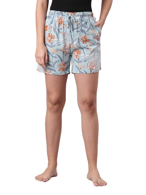 Women Printed Blue Woven Viscose Lounge Shorts