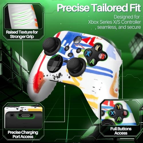 Image of TNP Silicone Case Cover for Xbox Series X /S Controller Skin Shell + 8 Pro Thumb Grips Set (Paint) Ergonomic Textured Grip Dust Protector Compatible with New Xbox Series S X Controller Accessories