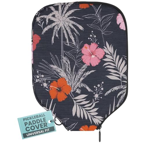Palms-O-Aces Pickleball Paddle Cover | Canvas Padded Pickleball Paddles Sleeve with Zipper | Lightweight Protective Paddle Case for Standard Paddles | Paddle Cover Accessory | Hibiscus Blue