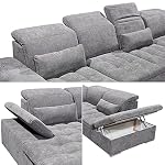 Stella Trading WAYNE Wohnlandschaft in U-Form, Stoffbezug Dunkelgrau - Ausziehbares Sofa mit Schlaffunktion & Bettkasten - 340 x 81 (104) x 188 (240) cm (B/H/T) – Bild 5