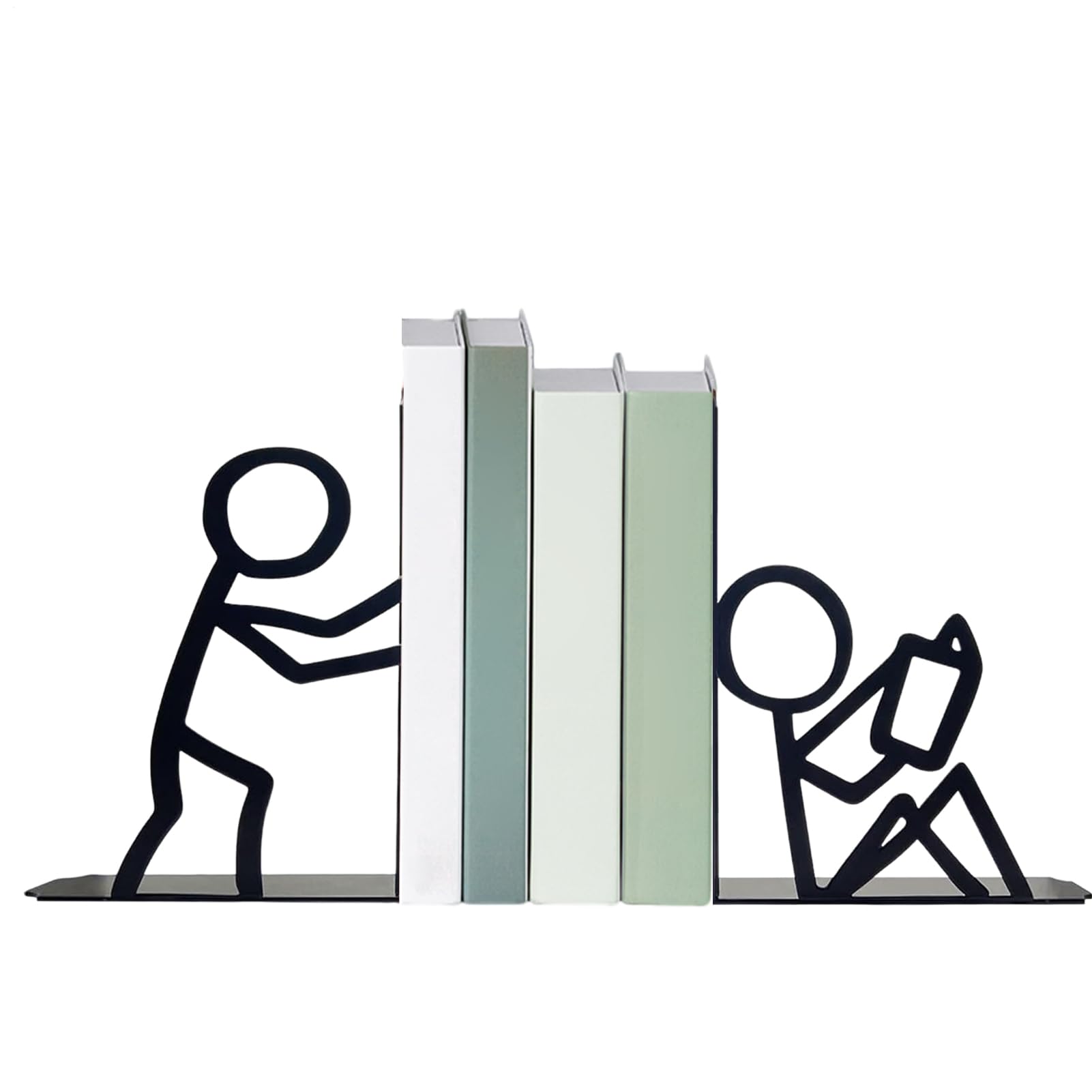 2 x Person-Shaped Bookends - Heavy Duty Metal Book Supports for Shelves | Stylish Study & Office Decor | Secure Book for Home, Library or Bedroom | Books Lover Gift