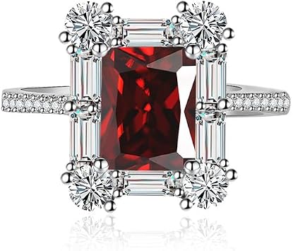 Luxury Square Halo Engagement Rings Premium Cubic Zirconia Promise Eternity Ring for Women Wedding Bands Emerald Cut Ruby Topaz Simulated Diamond CZ Anniversary Open Adjustable Ringred