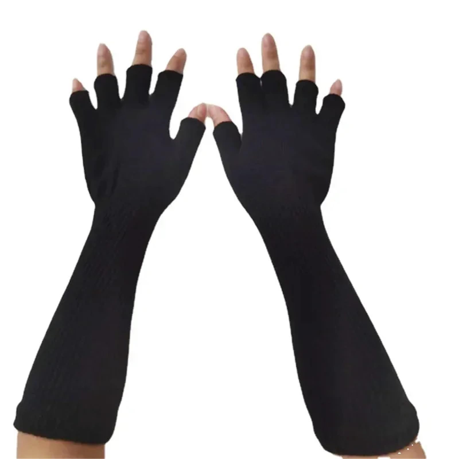 3 pares elásticos de muñeca larga Color sólido guantes escritura medio dedo cálidos sin dedos a prueba frío Para Correr, Ciclismo, Conducir