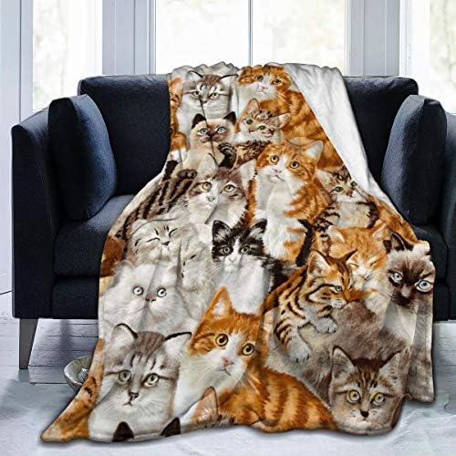 BLUBLU Cute Cat Design Flannel Fleece Bed Blanket Throw Blanket Lightweight Cozy Plush Blanket for Bedroom Living Rooms Sofa Couch 50"x40"