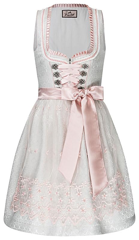 Trachtl- Midi Dirndl Michelle Trachtenkleid Dirndl Damen 2. TLG- Set Trachtenkleid in Hellgrau/Rosa mit Schürze (Hellgrau/Rosa 40)