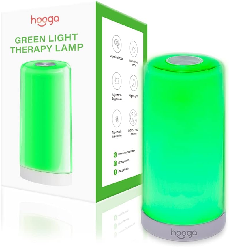 Green Light Therapy Lamp for Migraines, Headaches, Insomnia, Light Sensitivity, Anxiety Relief. Narrow Band Green LEDs. Soft Warm White Mode. Tap Touch Control Sensor. Dimmable. USB Type C.