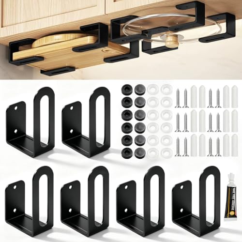 HINATDD Lot de 6 Support Mural pour Planche à Découper, Porte-Planches en Acier au Carbone Noir, 7,5 x 5,5 x 3 cm, Charge Max 5 kg, Inclut 16 Vis Adhésifs...