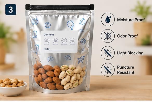 Reusable Aluminum Foil Food Storage Bags, 30 PCS Zipper Seal Bags, 3 Sizes (10 Small, 10 Medium, 10 Large), Food Grade, Freezer & Refrigerator Safe image 5