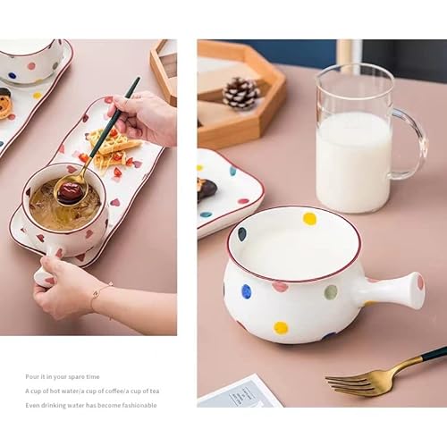 Yokiou Ceramic Breakfast Bowls Set Cute For Oatmeal Bread Stew & Chilli Soup Bowl And Sandwich Plate French Onion Soup Crock With Handle (Colored Dots) #TOP2