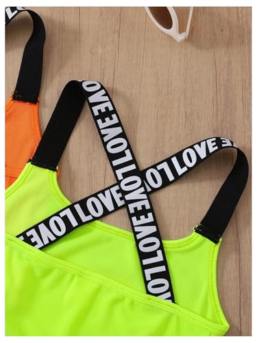 Milumia Girl's 3 Sets Letter Print Crisscross Tank Top and Biker Shorts Activewear Set3