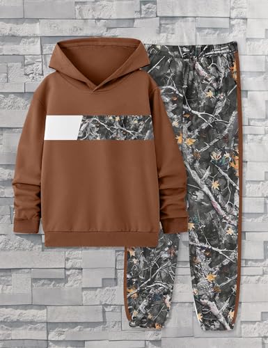 Image of Boys Clothes Boy Outfits 2-Piece Long Sleeve Hoodie and Camouflage Pants Boys Fall Winter Clothes for 6-16 Years
