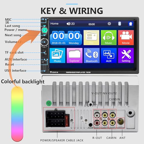 Image of Podofo Car Stereo Double Din Car Radio 7 Inch MP5 Player with HD Touch Screen Digital Display Bluetooth Multimedia Support PhoneLink USB SD Aux-in 2 Din Autoradio with Backup Camera