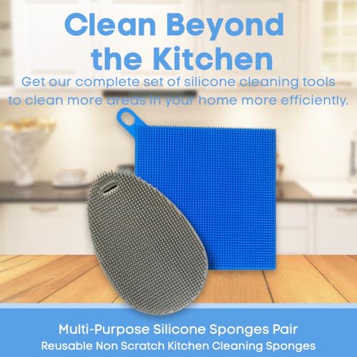 Image of Silicone Dish Sponge Dish Scrubber (Oval and Square) - Dual-Sided, Food Grade Silicone Sponges for Dishes and Housecleaning 2-Pack