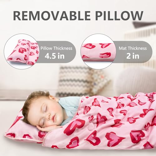 Image of Primlect Toddler Nap Mat Extra Large Thickened 55''x35'', Soft Sleeping Bag with Detachable Minky Blanket and Pillow, Portable for Daycare, Preschool, Kindergarten, Travel, Boys and Girls