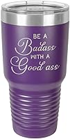 Vista 18 de Vaso rojo de 30 onzas con popote y tapa superior deslizante de acero inoxidable para viaje con texto en inglés «Be A BADASS WITH A GOODASS»