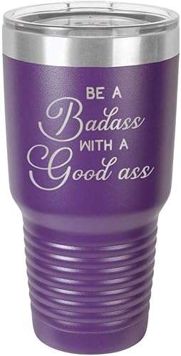 Miniatura 18 de Vaso rojo de 30 onzas con popote y tapa superior deslizante de acero inoxidable para viaje con texto en inglés «Be A BADASS WITH A GOODASS»