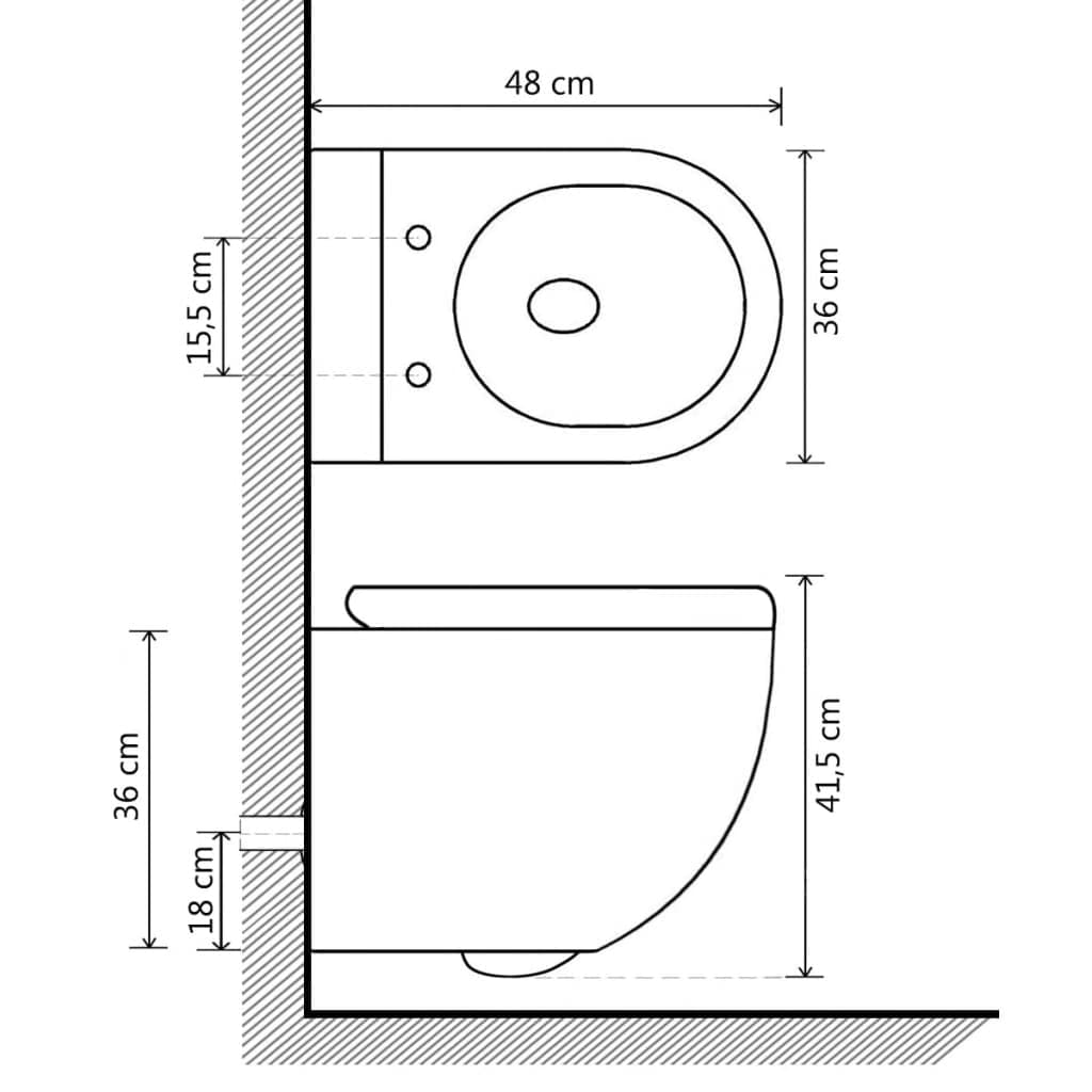 Wc - Inodoro de pared sin borde, cerámica negra con función de bidé, diseño que ahorra espacio para el baño, incluye piezas de fijación, descenso automático y superficie fácil de limpiar