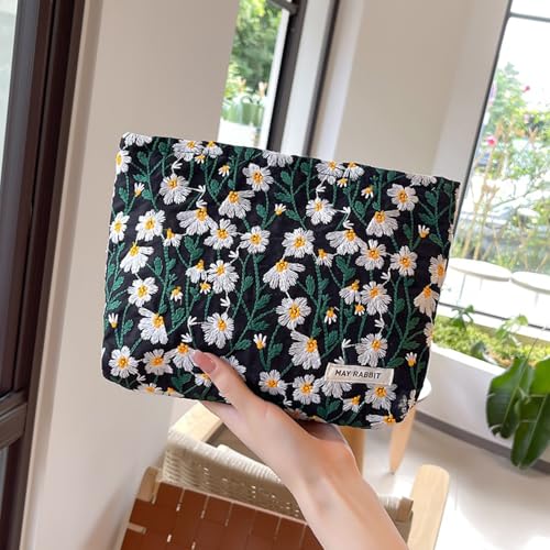 Embroidered Floral Makeup Bag - Travel Cosmetic Organizer for Women, Canvas Zipper Pouch for Toiletries4