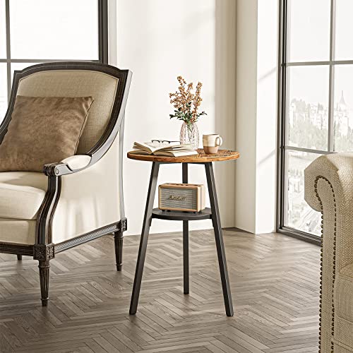 Cubicubi Round End Table, Side Table With Wooden Shelves, 2-Tier Rustic Vintage Table For Living Room Bedroom, Metal Frames And Wooden Boards, Rustic Brown #TOP1