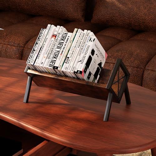 ASIFMTHOT Schreibtisch-Bücherregal, Retro Tisch-Bücherorganisator & Mini kippendes Bücherregal für Bücher/Magazine/Alben - Schwarz
