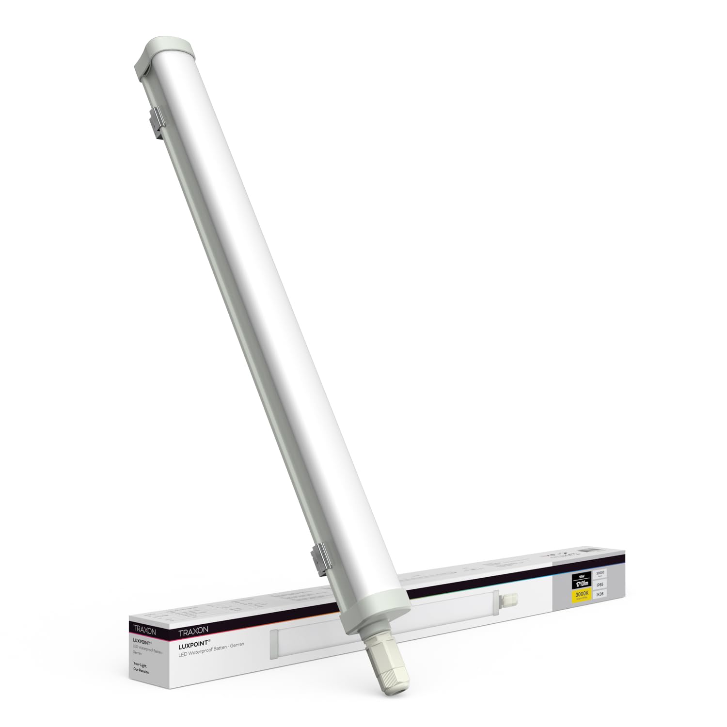 TRAXON LUXPOINT® Pantalla estanca LED integrado - Gerran 60cm 18W Luz neutra 4000K 1800Lm Waterproof Batten IP65 IK08 interior superficie (Luz neutra 4000K 18W | 60cm)