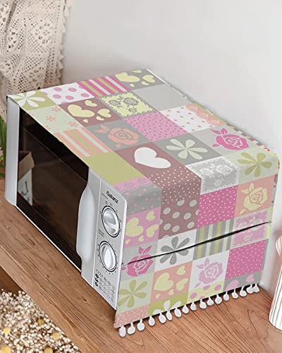 Fridge Dust Cover, Valentines Washing Machine Top Covers, Farmhouse Buffalo Plaid Colorful Love Heart Flower Polyester Kitchen Refrigerator Covers Protector Storage Organizer Bags, 28" X 67" #TOP24