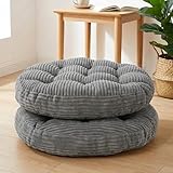 Large Floor Pillow for Adults, 22x22' Memory Foam Floor Cushion with Corduroy Cover, Round Floor Sitting Cushions for Meditation, Lounge,Seating for Yoga, Tatami Living Room (2, Round-Dark Grey)