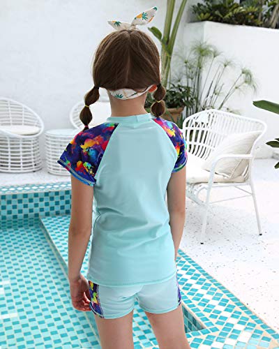 Image of DUSISHIDAN Unisex Kids Two Piece Swimsuits Unicorn Print Short Sleeve 2-Piece Rash Guard Set with UV Protection