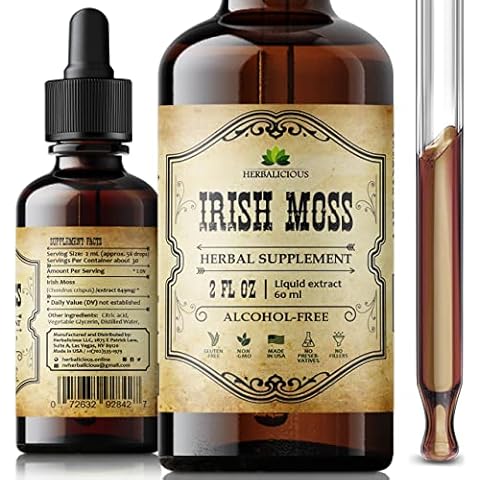 HERBALICIOUS Natural Irish Moss Extract - Drops for Health, Thyroid Function Support, Healthy Digestion, Energy Boost - Liquid Dietary Supplement - Vegetarian-Friendly Formula (2oz) Cover