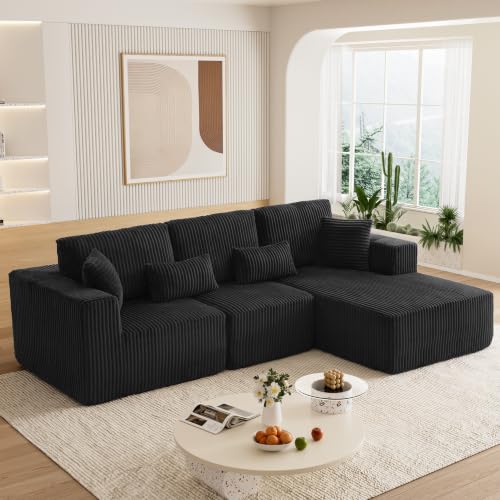 Image of 108 inch Boneless Cloud Sectional Couches for Living Room, Comfy Fluffy L Shaped Memory Foam Deep Seat Boneless Couch, Modular Sectional Sofa with Right Facing Chaise, Dark Black
