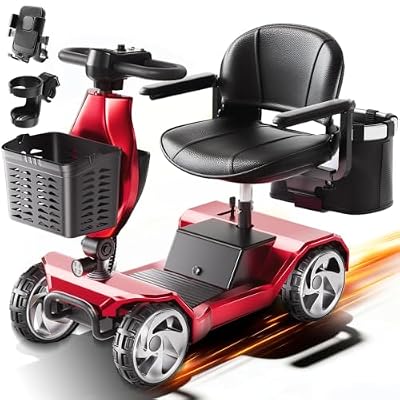 Foldable Mobility Scooters for Seniors, FSA&HSA Eligible,330LBS Capacity, Red Powered Electric Mobility Scooters, 4 Wheel Lightweight Mobility Scooters for Adults, Folding Travel Motorized Scooter
