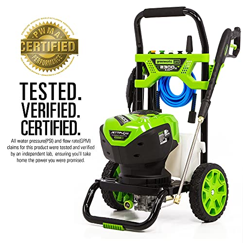 Greenworks Pro 2300 Psi Trubrushless (2.3 Gpm) Electric Pressure Washer (Pwma Certified) & Flexzilla Pressure Washer Hose With M22 Fittings, 1/4 In. X 25 Ft, Zillagreen - Hfzpw3425M-E #TOP3