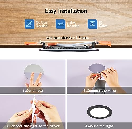 CycevSun Black Recessed Lights - 6 Inch Canless Wafer Pot Soffit Lighting, Dimmable & 5CCT Selectable, 12W, 120V, IC Rated, ETL, 2 Pack by CycevSun - Used condition - Image 8