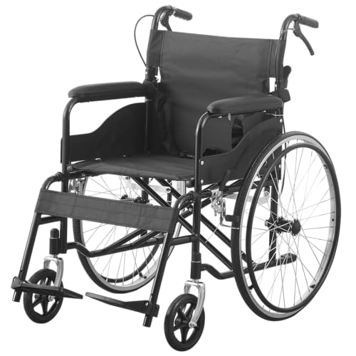 LSLIFE Self Propel Folding Wheelchair for Adults Foldable Lightweight Wheelchair with 24 Inch Mag Wheels 18 Inch Seat Width Steel (24 Inch-Black)