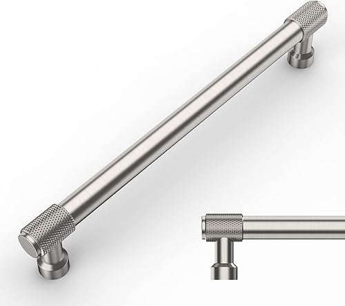 Amerdeco Paquete de 10 tiradores de gabinete moleteados de níquel satinado cepillado de 7 pulgadas (7.000 in) con agujero central para gabinetes de