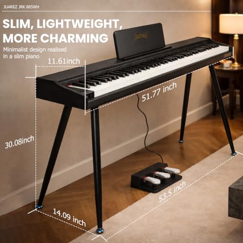 Image of JUAREZ JRK885BK 88-Key Digital Piano Black with Stand | 600 Tones 800 Rhythms | 3-Pedal Unit | USB MIDI Audio In /Out | Built-In Speakers | 80 Demo Songs | Metronome | Home Piano with Legs