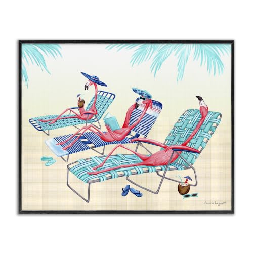 Pink Flamingos Beach Chair, 11 x 14 Inch Framed Giclée Print