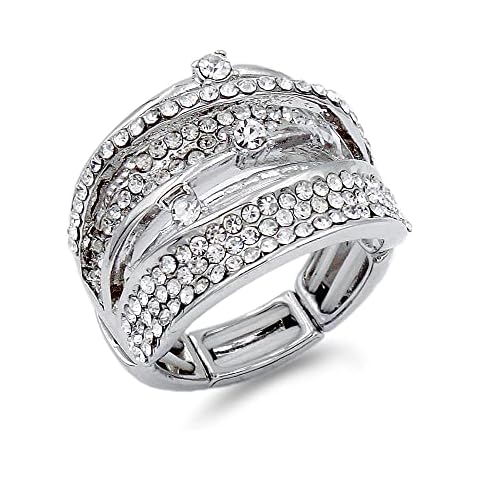 Lavencious Rhinestone Stretch Rings Evening Party Fashion Jewelry for Women Size 7 to 9, Rhinestone, Rhinestone Cover