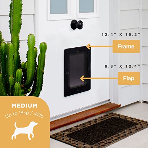 Hakuna Pets Super Tough Pet, Cat And Dog Door With 2-Way Locking Panel For Screens, Doors, Walls And Glass Up To 2.17" Thick, Medium, Black #TOP5