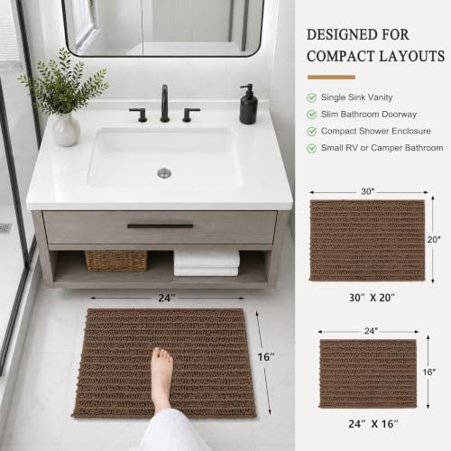 Image of Arotive Luxury Small Bathroom Rugs 24x16, Extra Soft Thick Absorbent Shaggy Chenille Bath Rugs, Machine Wash Dry, Bath Mats for Bathroom Floor, Tub and Shower, Home Decor Accessories, Mocha