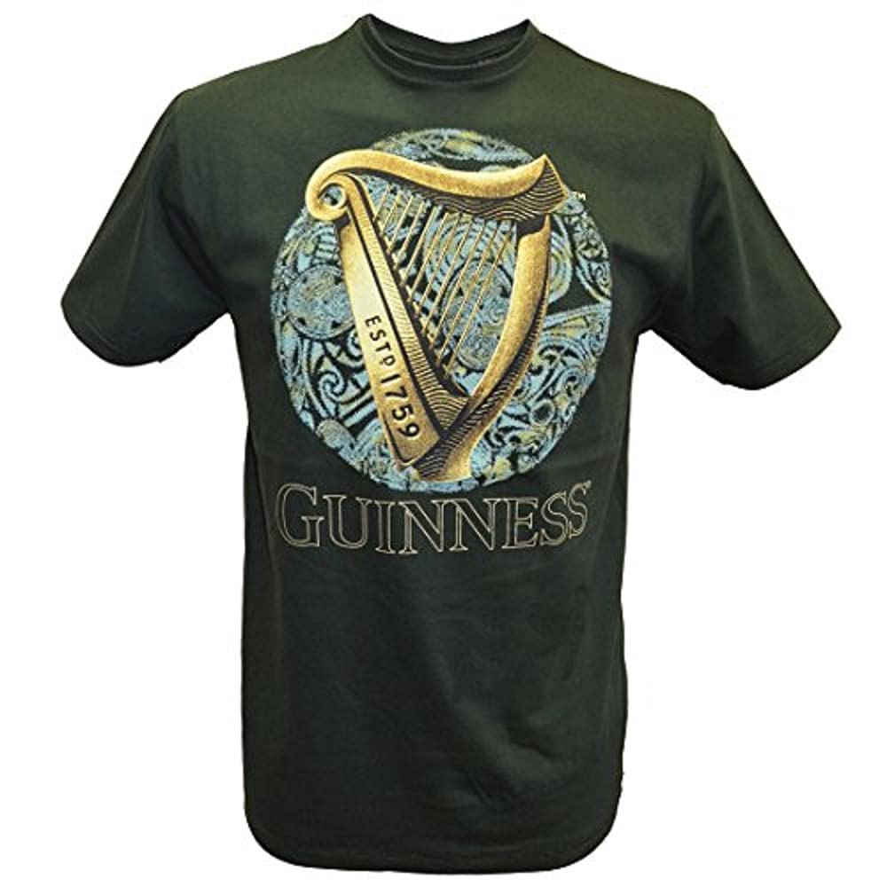 Guinness Men's Green Bottle T-Shirt With Irish Harp Design With Blue Celtic Design (Xxx Large)