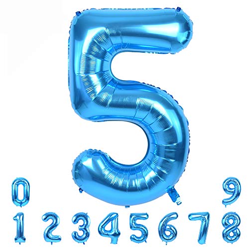 Image of TONIFUL 40 Inch Blue Number 5 Balloons Large Foil 5th Birthday Decorations | Blue 5 Balloon Number Five for 5th 15th 25th 35th 50th Birthday 5 Year Anniversary, Blue Decor for Men Women Boys Girls