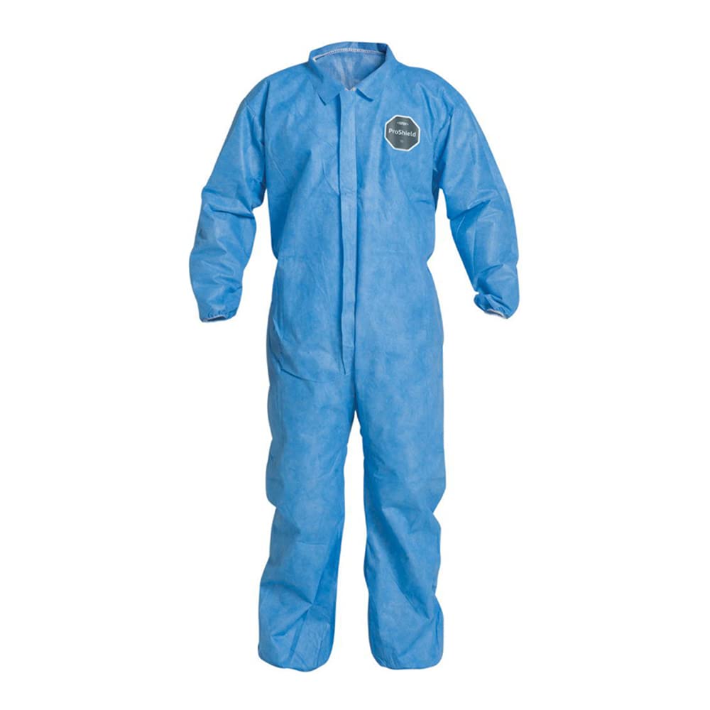 Dupont PB125SBU2X002500 ProShield Basic Garments with Elastic Wrists and Ankles, Zipper Front, Storm Flap, XX-Large, Blue (Pack of 25)
