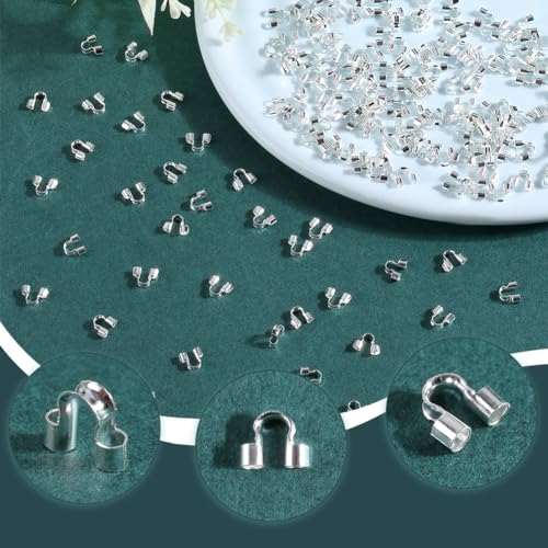 SOFPLATE 1 Box 600Pcs Silver Wire Guard Loops Guardian Wire Protector Jewellery Brass Double Holes U Shaped Thread Protectors for Jewellery Making Necklaces Bracelets Beadings Supplies DIY Crafts - Image 4