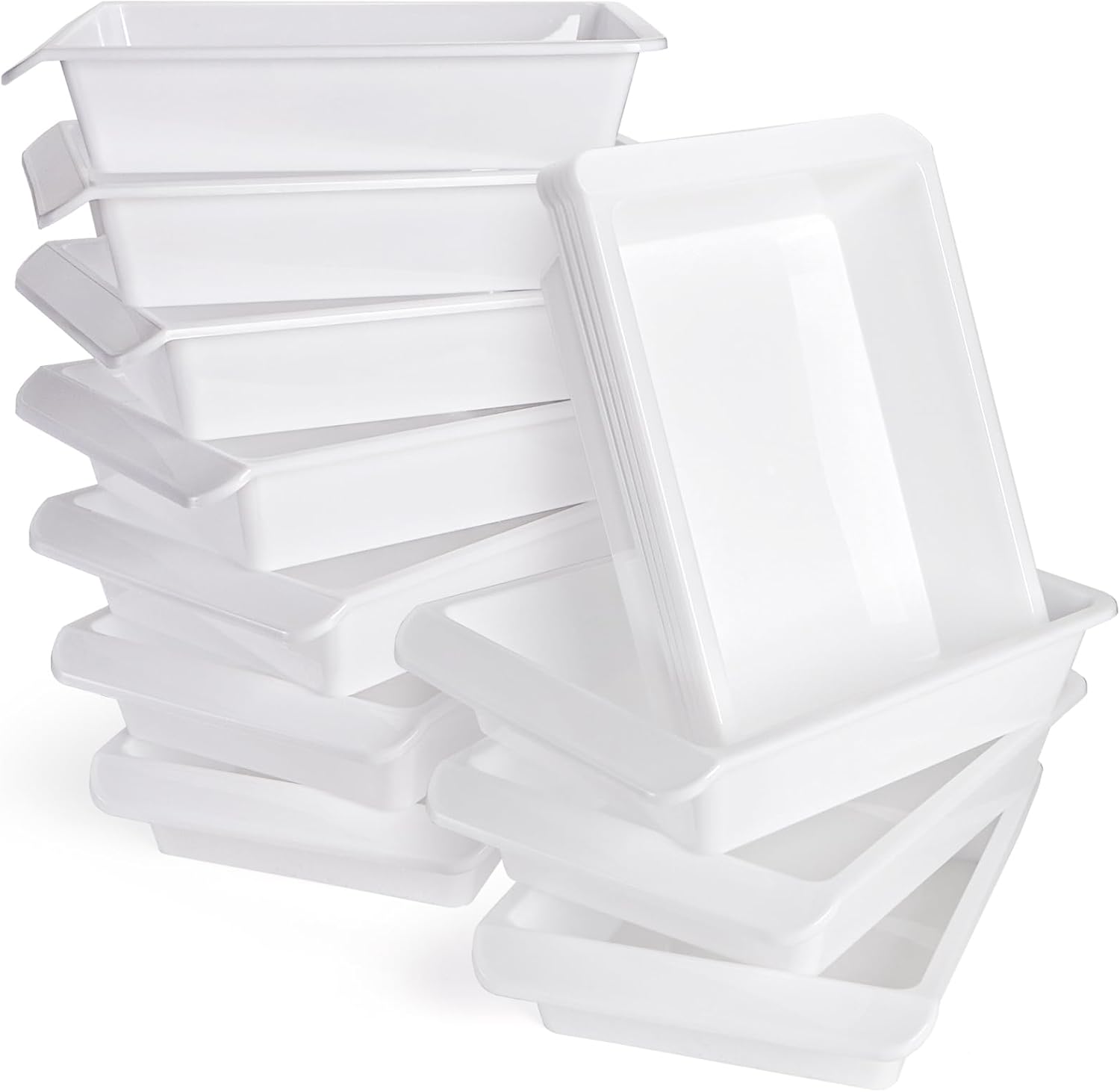 Yopay 15 Pack Plastic Art Tray for Classroom, White Craft Trays for Kids, Paper Organizer Bins, Activity Organizer Serving Tray for DIY Projects, Painting, Beads, Slime Sensory Toys
